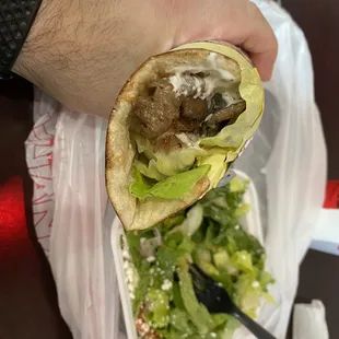 Gyro wrap and side Greek salad