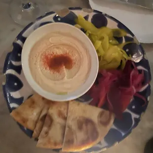 Hummus, Pita Bread and Market Vegetables (pickled)