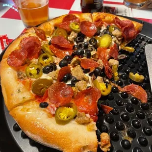 Pepperoni and Italian Sausage Pizza with Olives