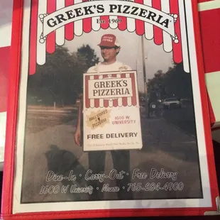 Greeks founder, A. Chris Karamesines on the cover of the menu