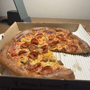 Pepperoni Sausage Onion and banan peppers well done.