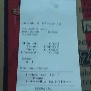 Medium pizza price. $14.50