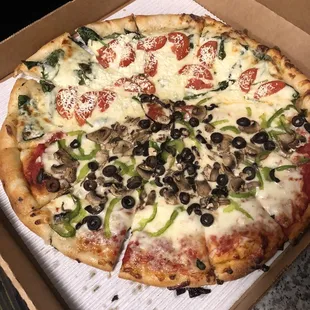 Half and half extra large pizza (all vegetarian).