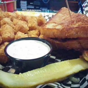 &quot;inside out&quot; grilled cheese and tots