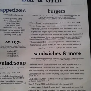 Bar Menu 8/31/2014