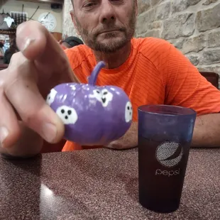 This a pumpkin one of many wonderful decorations at Chris's cafe in Greeley Kansas