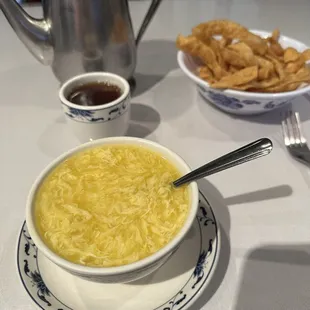 Egg drop soup, noodles &amp; hot tea