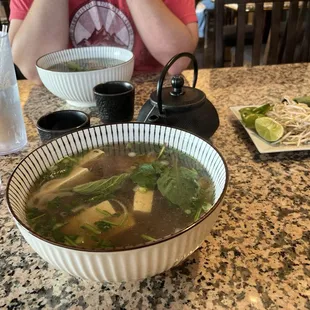 Pho tofu, pho combo with hot tea