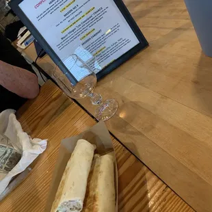 Sandwich and wine tasting menu