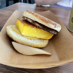 Breakfast sandwich with sausage!