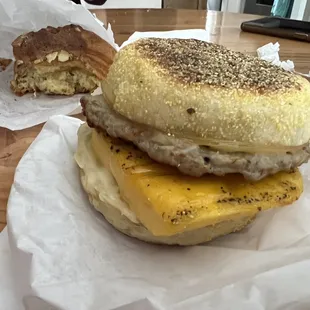 a sausage and cheese sandwich