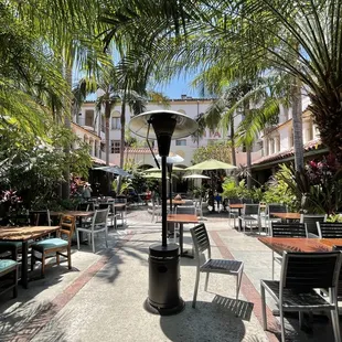 Outdoor seating shared between other restaurants