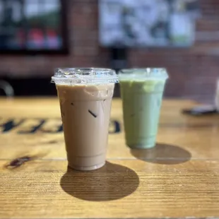 Brown Sugar Oatmilk Latte and Pistachio Matcha