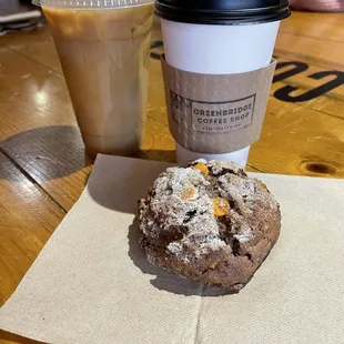 Chocolate caramel scone. Toasted marshmallow latte. Iced pistachio latte.