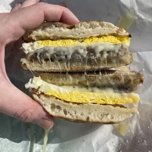 Sausage, egg, cheese, breakfast sandwich