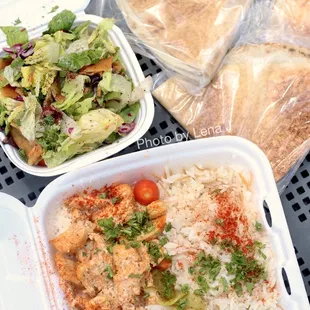 Hummus with Chicken ($13.99) - hummus is good but chicken is very dry. Fattoush and bread were not good.
