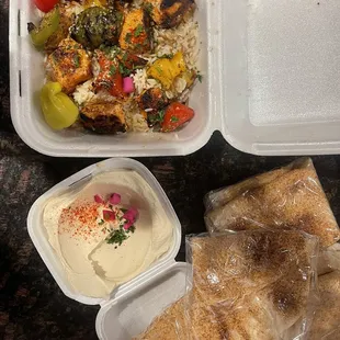 Shish Tawook, Hummus with Meat or Chicken