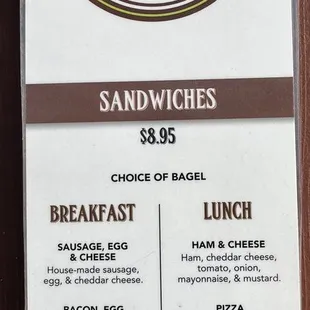 Bagel menu - located inside NYP Slice House Pizza