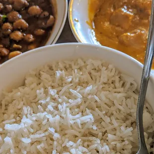 Channa Masala, Shahi Paneer, and Rice