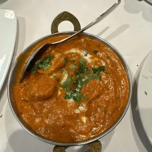 Butter chicken. They use real tomatoes instead of canned.