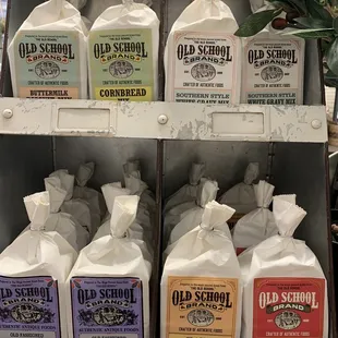 a display of old school products