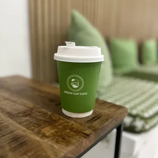 a coffee cup on a table