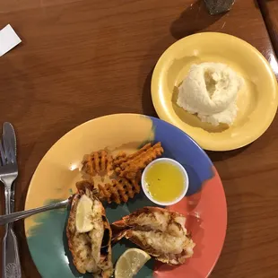 Scampi with a few of my spouses' sweet potato fries and the mashed potatoes w/out gravy