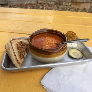 Tomato Basil Soup and grilled cheese