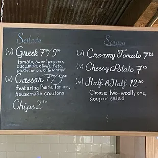 Salads and soups menu