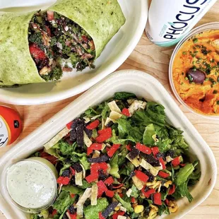 a salad and a burrito