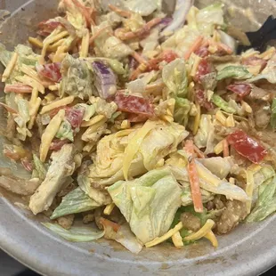 Firebird salad - subbed onion straws for croutons. Yum!