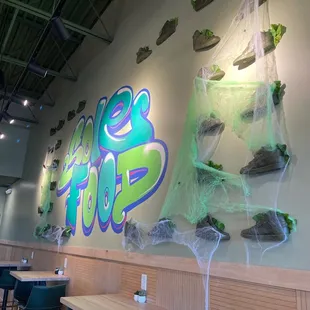 Inside of restaurant (decorated for Halloween)