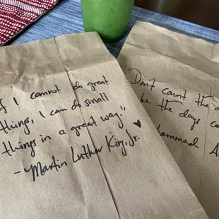 We also love the inspirational notes on the bags.