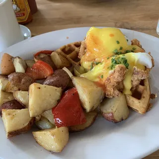 Chicken and Waffles Benedict