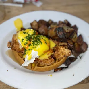 Chicken and Waffles Benedict