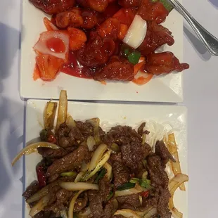 Mongolian beef and Sweet and Sour Pork