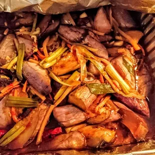 Eggplant with Hot Garlic Sauce (triple order) - 3.5 stars. Great eggplant, but the sauce was a bit sour. Thursday lunch catering 2015-12-03