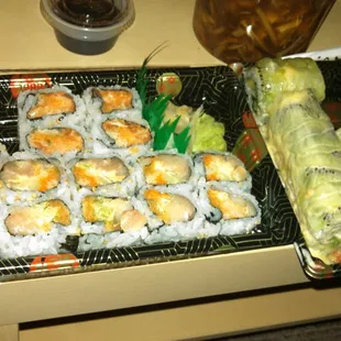 Spicy chicken, spicy yellowtail and deluxe veggie roll