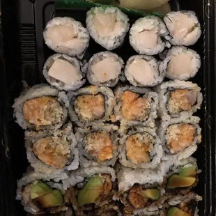 White tuna, eel avocado and spicy yellowtail roll