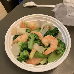 shrimp and broccoli in a bowl
