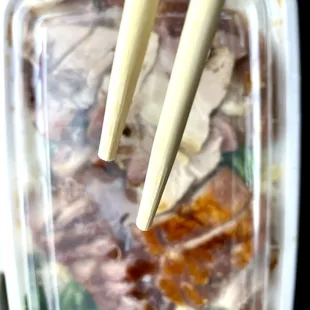 Got the three choices of meat: roast pork belly, char siu (bbq pork), and roast duck over rice. $8