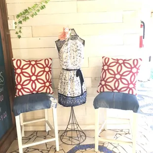 A couple of upcycled stools displayed in the foyer!