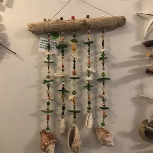 Locally crafted sea glass beach chime.,