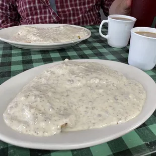 Two full orders of biscuits and gravy.