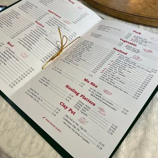 a menu on a table