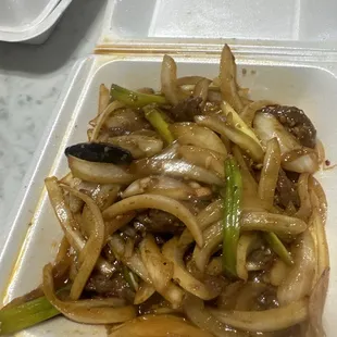 Green jade dinner for two with 3 pieces of meat on the Mongolian beef. Will never go back.