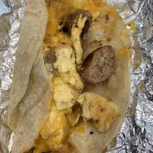 Chicken sausage egg cheese taco