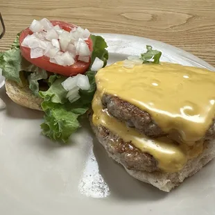 A double burger made with sausage? Allow me to introduce the &quot; Humpty Dumpty.&quot;  Try it!