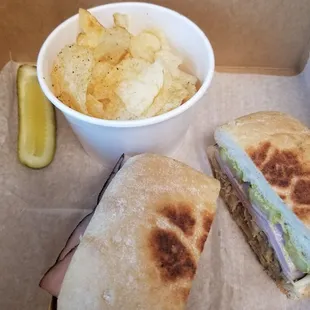 Behold...the Cuban sandwich with house seasoned kettle chips.