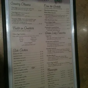 Breakfast menu